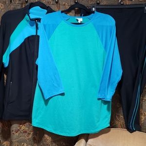 2X Athletic Athleisure 3 piece Set in Gorgeous Teal Aqua and Black